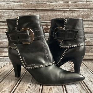 Tentazione Black Western Pointed Toe Ankle Booties Sz 39
